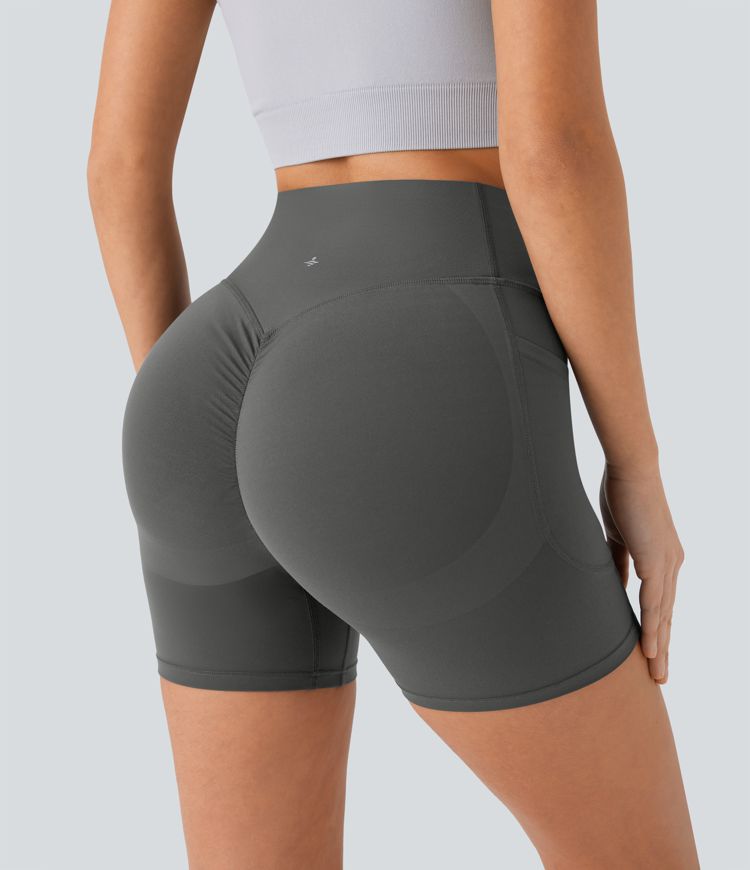 Halara UltraSculpt™ High Waisted Scrunch Butt Lifting Tummy Control Pocket Shaping Workout Biker Shorts 5''