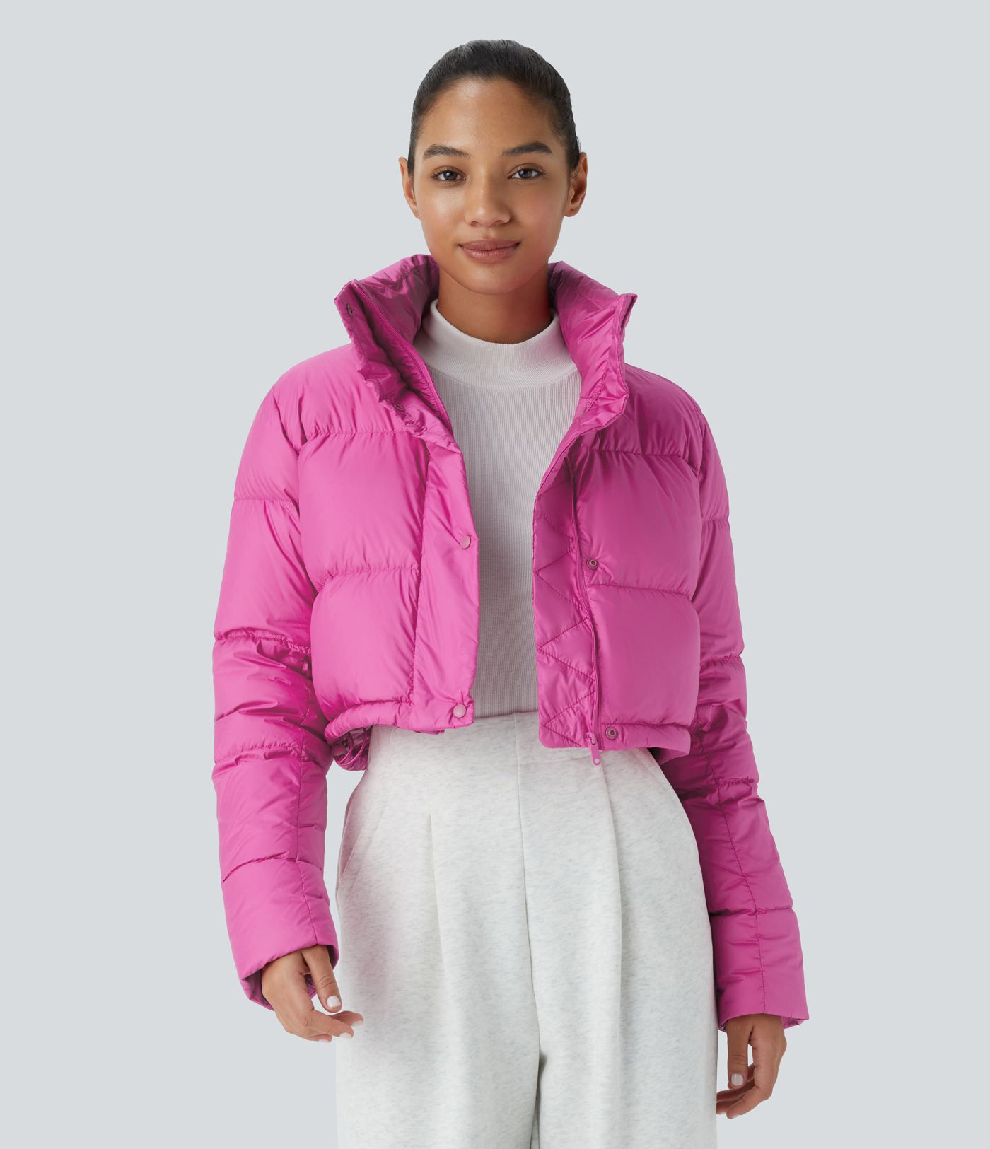 Water Repellent Removable Hood Button Long Sleeve Invisible Pocket Adjustable Drawcord Casual Puffer Down Jacket