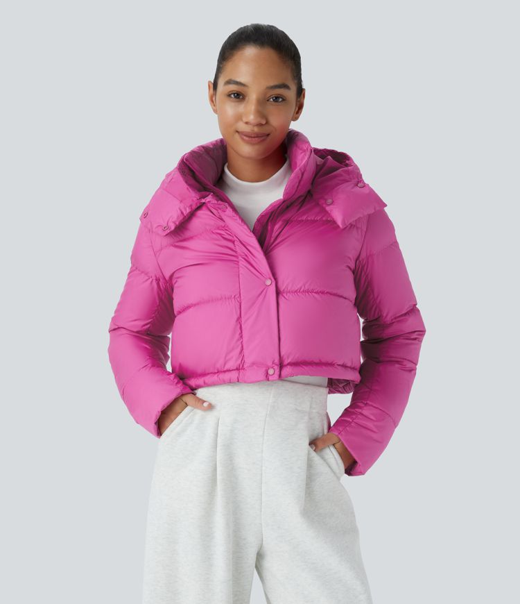 Water Repellent Removable Hood Button Long Sleeve Invisible Pocket Adjustable Drawcord Casual Puffer Down Jacket