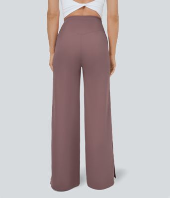 DayStretch Crossover Pocket Hem Wide Leg Yoga Pants-Smile