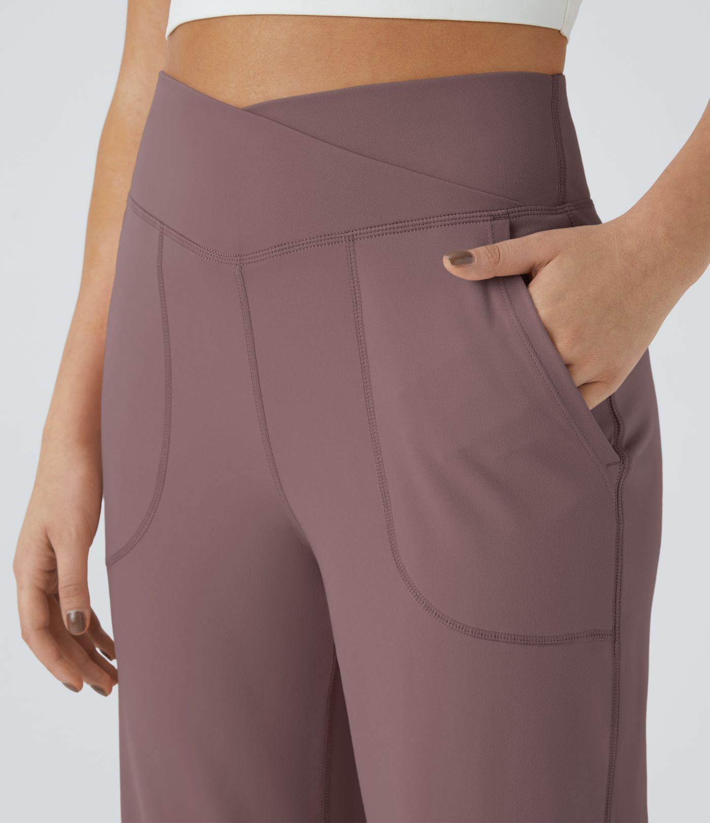 DayStretch Crossover Pocket Hem Wide Leg Yoga Pants-Smile