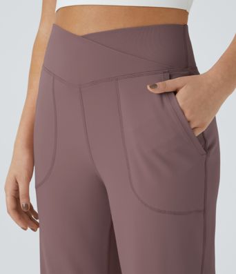DayStretch Crossover Pocket Hem Wide Leg Yoga Pants-Smile