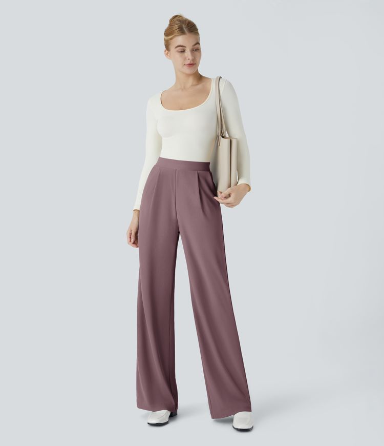 Halara Flex™ High Waisted Body Sculpt Waist-Slimming Pocket Wide Leg Micro Waffle Work Trousers