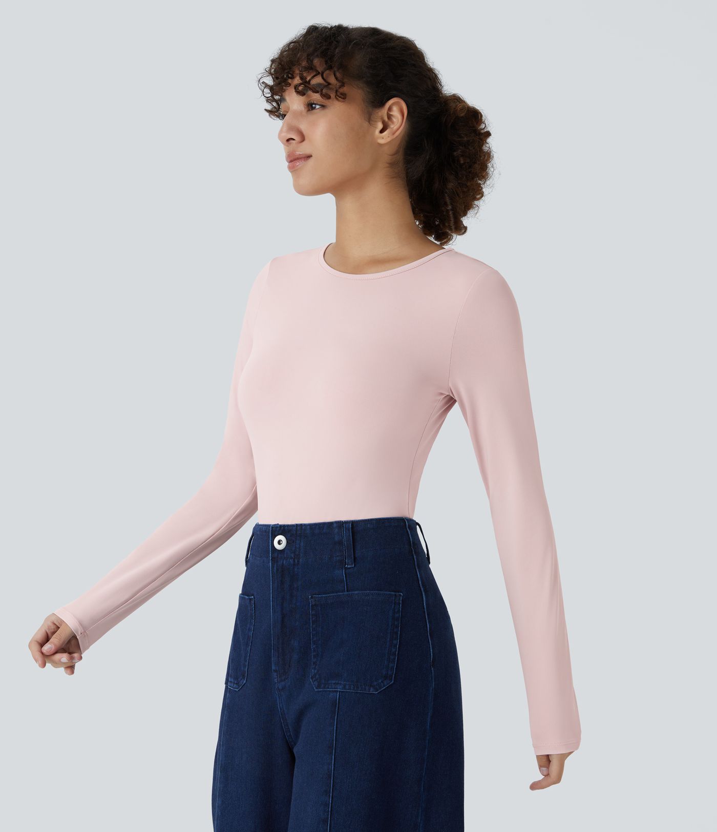 Round Neck Long Sleeve Casual Bodysuit