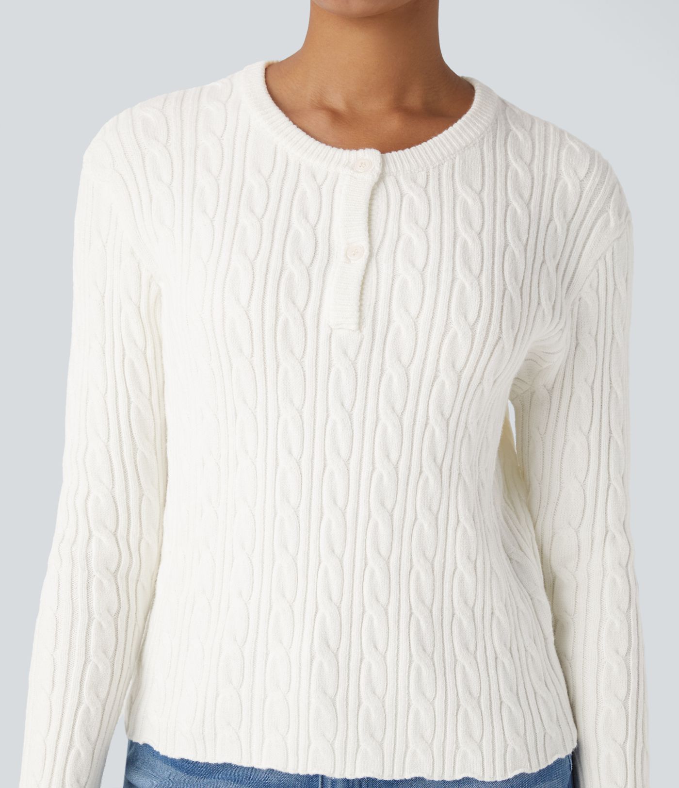 Round Neck Front Long Sleeve Casual Jumper