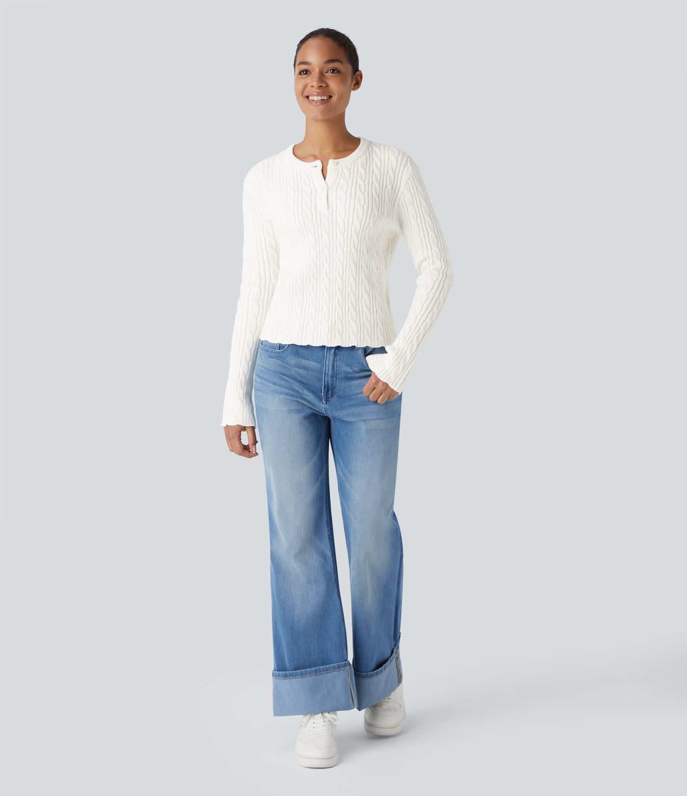 Round Neck Front Long Sleeve Casual Jumper