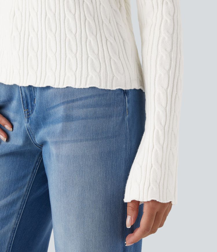 Round Neck Front Long Sleeve Casual Sweater