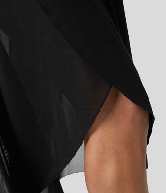 Висока талия Висок-нисък волан 2-в-1 джоб разкроен мрежест casual regular макси пола