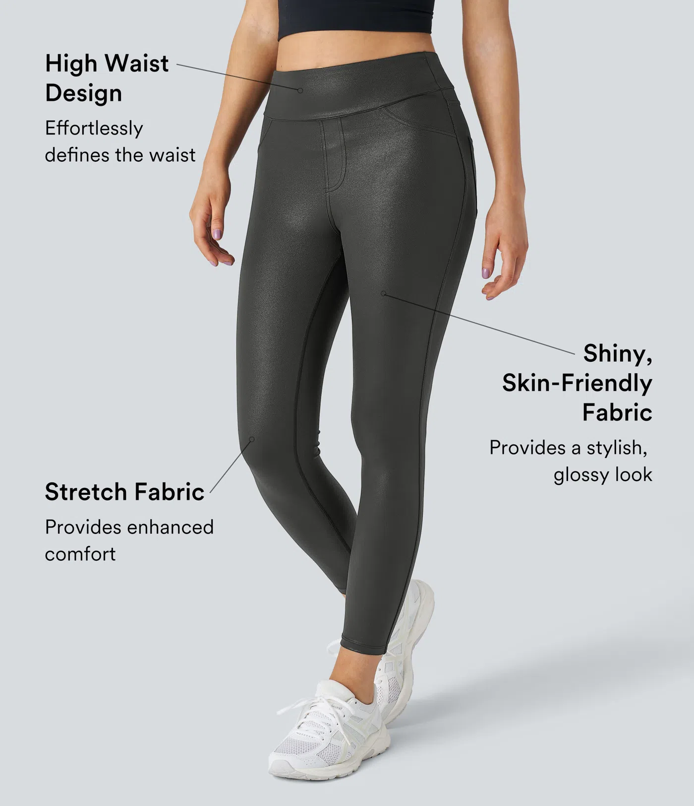 Softlyzero™ Faux Leather High Waisted Back Side Pocket Work Leggings