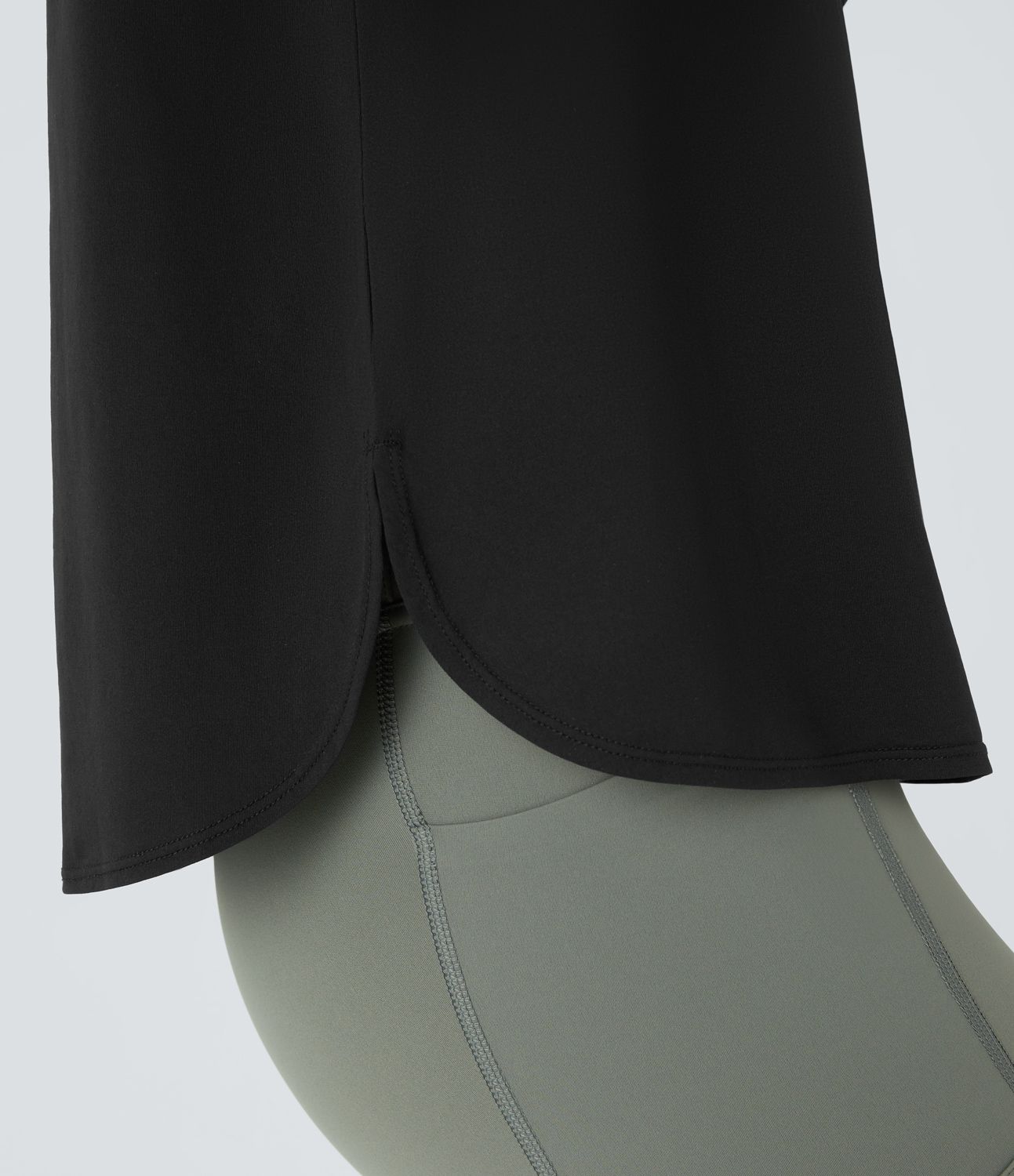 Round neck raglan sleeve with thumb hole curve split hem outdoor sports top