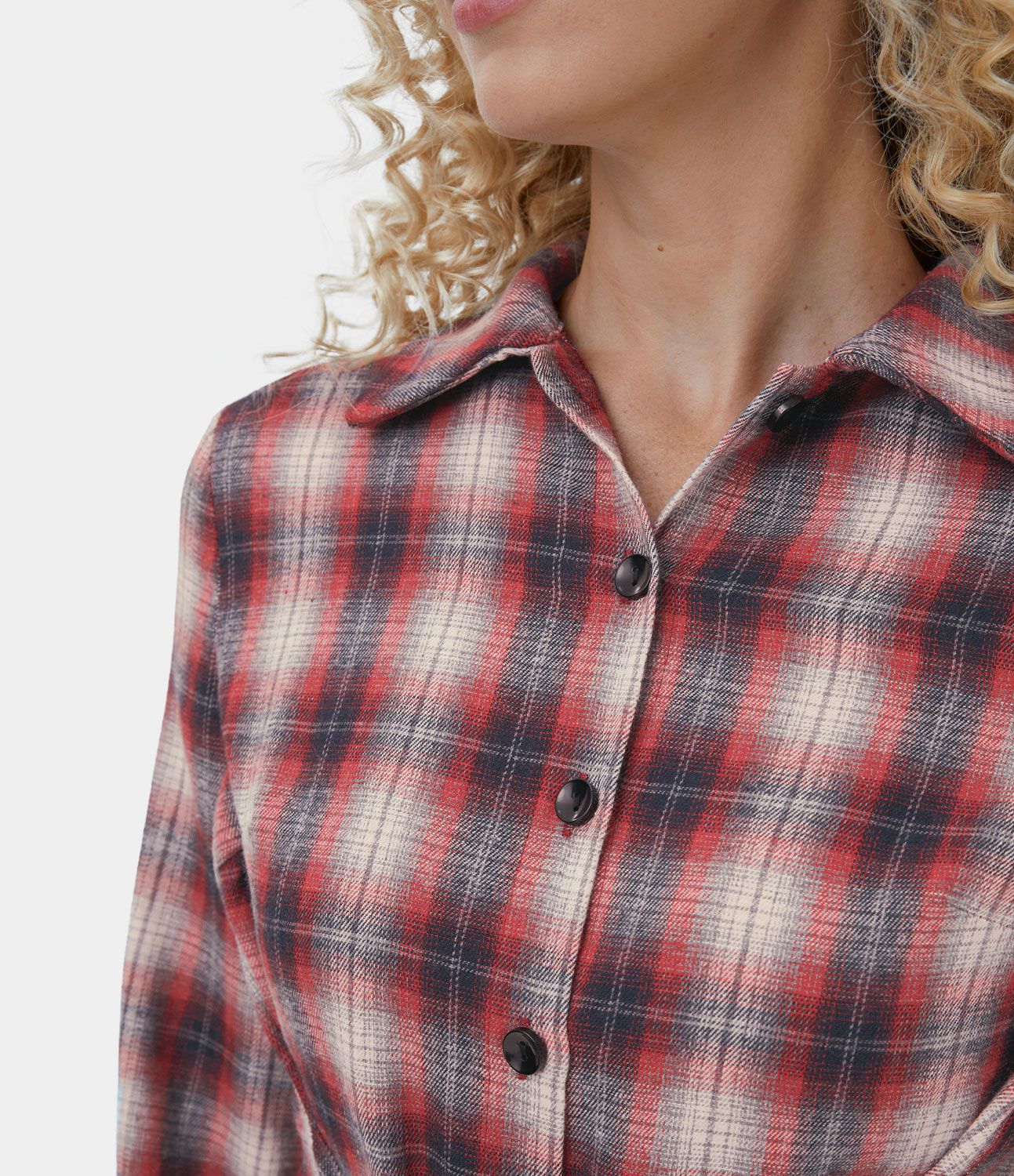 Tie Front Long Sleeve Plaid Mini Casual Dress