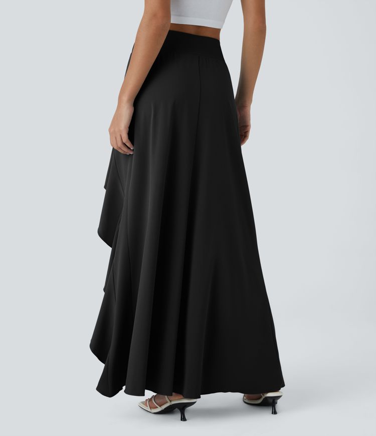 Breezeful™ High Waisted Asymmetric Ruffle Trim Split Hem 2-in-1 Maxi Quick Dry Casual Skirt