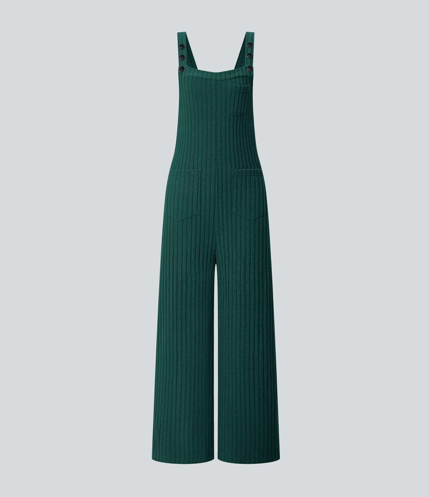 Ribbed Knit Pockets Casual Overalls