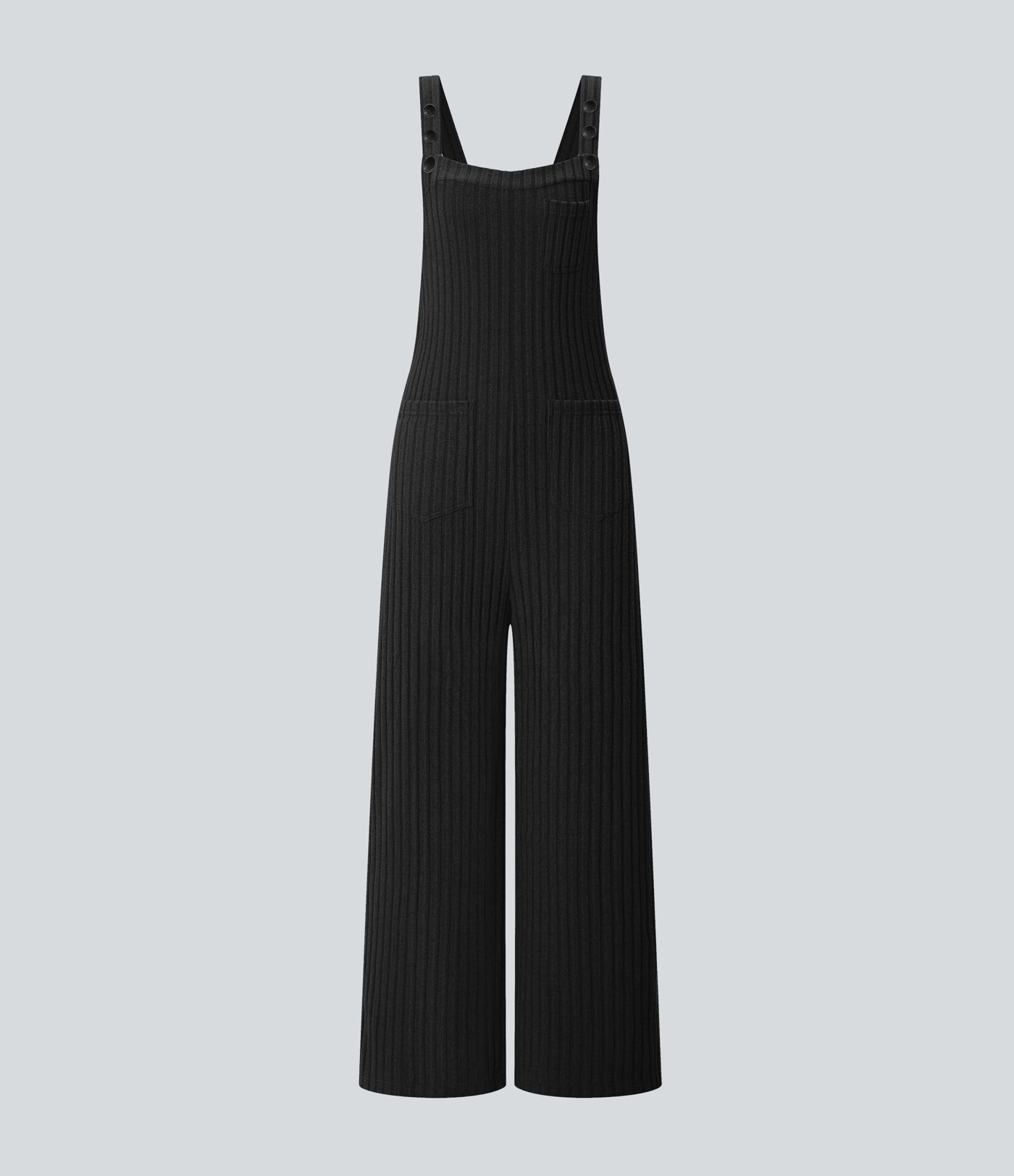 Ribbed Knit Pockets Casual Overalls