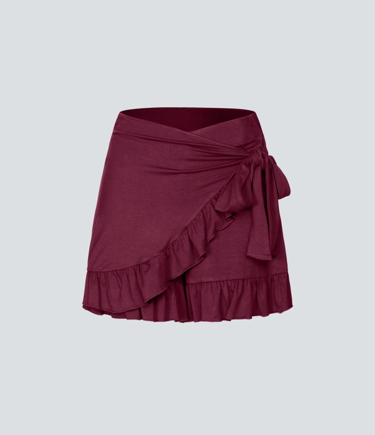 Short décontracté à taille haute avec volants et liens sur les côtés, 3,5"