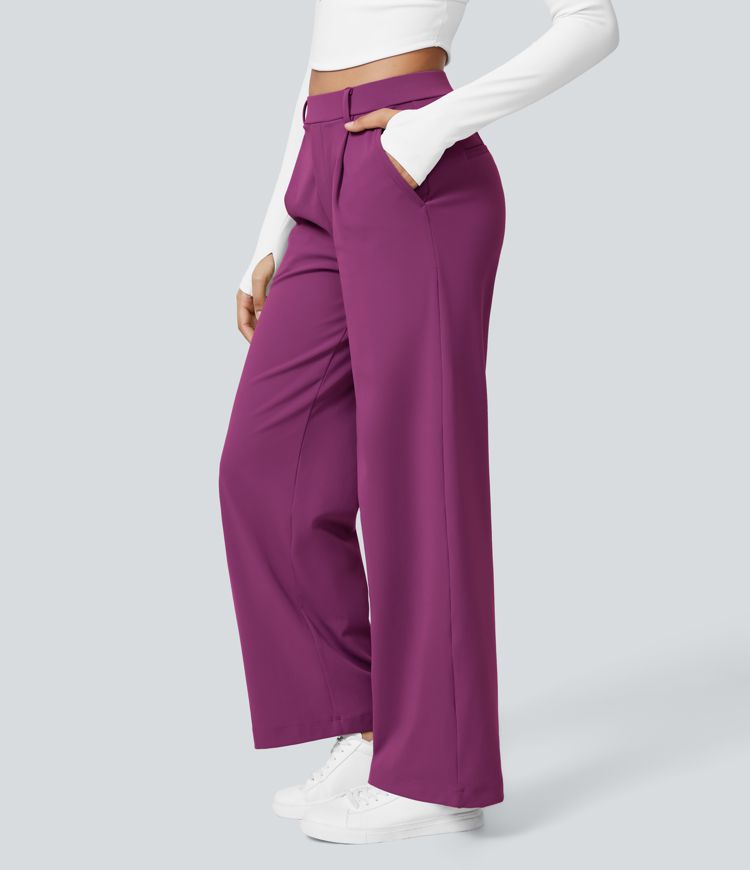  High Waisted Side Pocket Straight Leg Work Pants