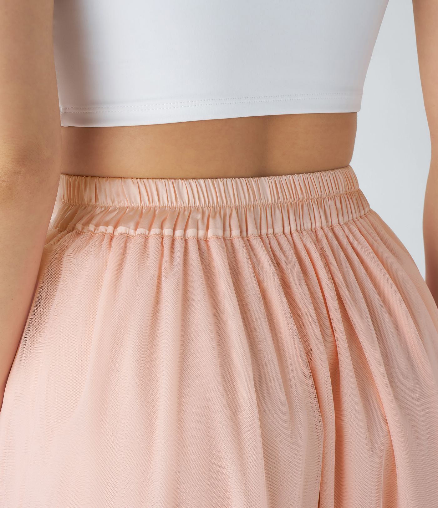 Fließender, ausgestellter Midi Tüllrock mit hohem Bund und Kontrastnetz, Sommerrock