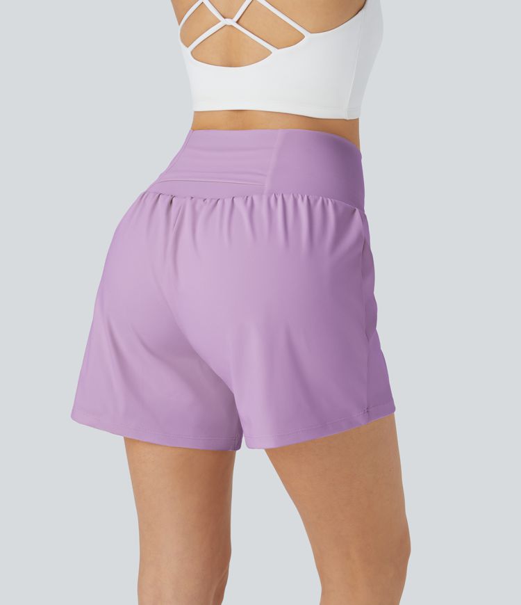 Super High Waisted Back Pocket & Side Hidden Pocket 2-in-1 Yoga Shorts 5''-Longer Length
