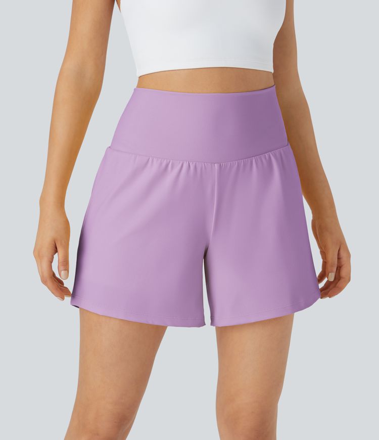 Super High Waisted Back Pocket & Side Hidden Pocket 2-in-1 Yoga Shorts 5''-Longer Length