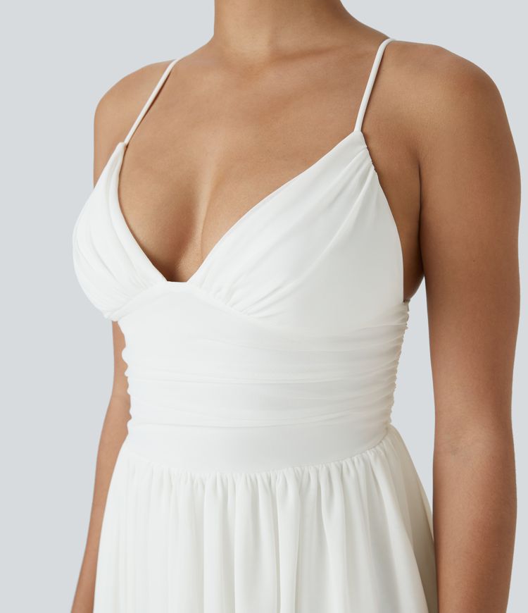 Backless Crisscross Lace Up Mesh Layered Mini Party Dress