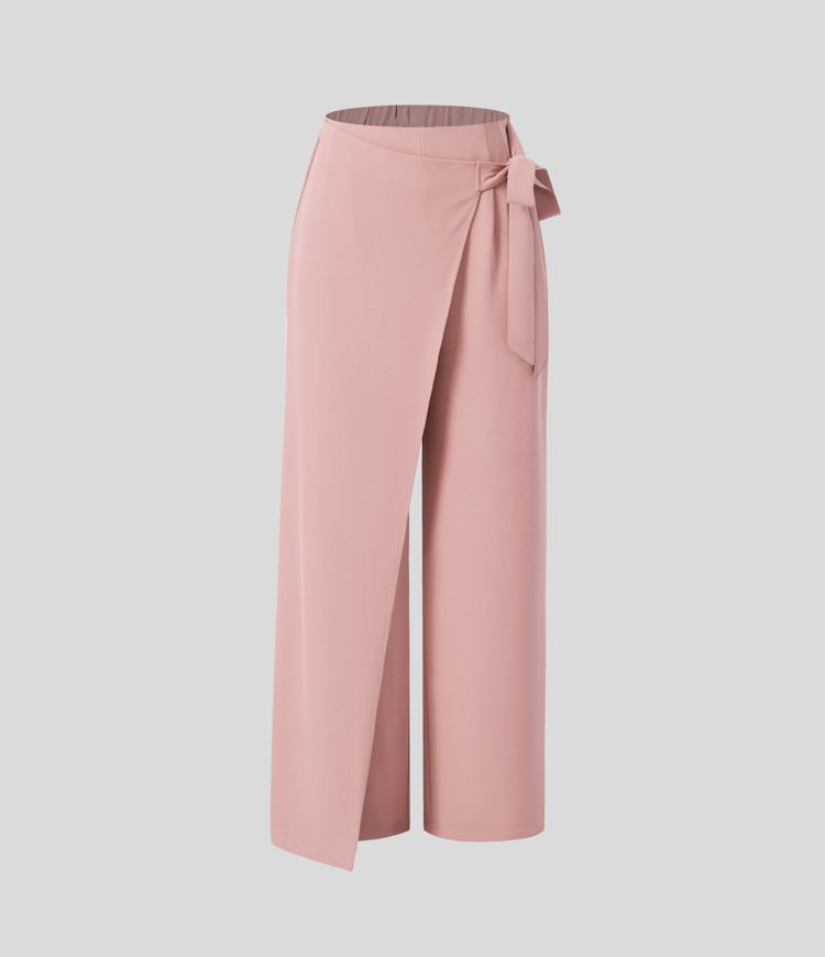 High Waisted Tie Side Wide Leg Work Pants