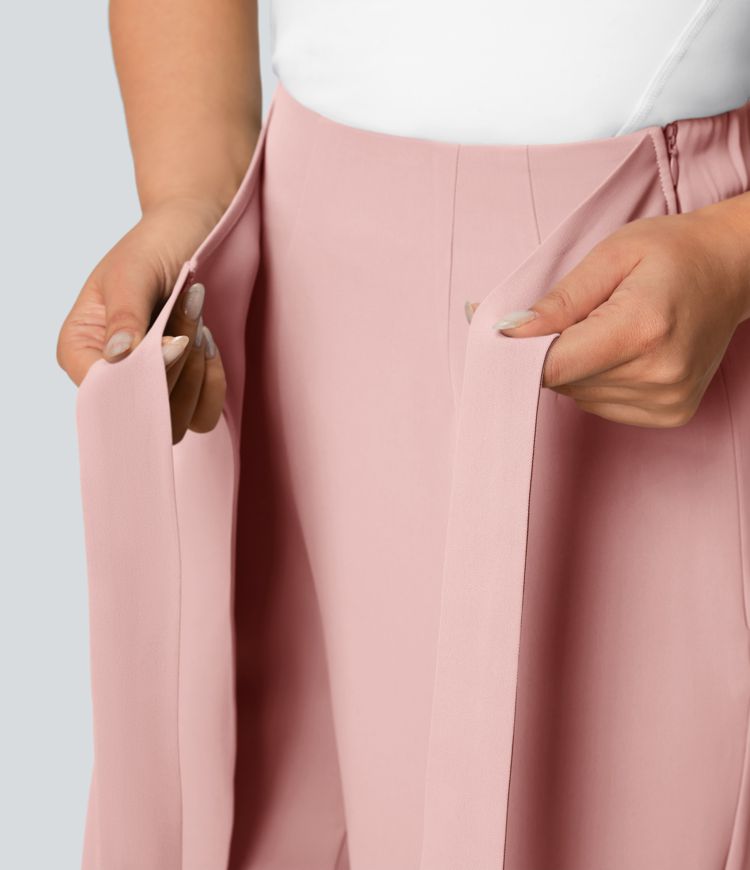 High Waisted Tie Side Wide Leg Work Pants