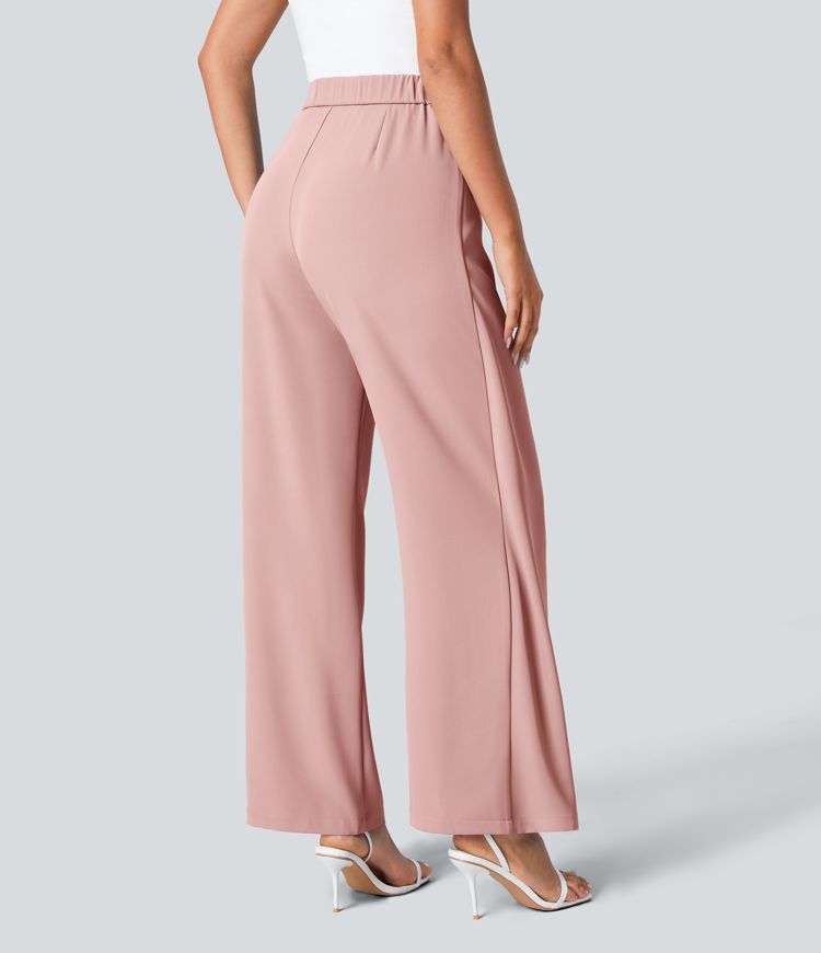 High Waisted Tie Side Wide Leg Work Pants