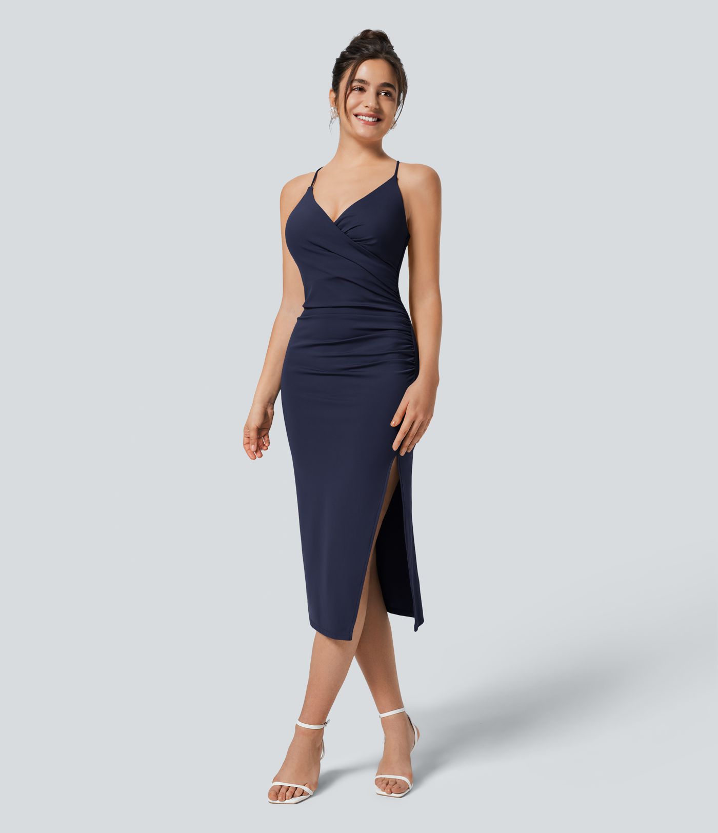 SoftlyZero™ Airy Crossover Ruched Lace Up Bodycon Cool Touch Dress-UPF50+