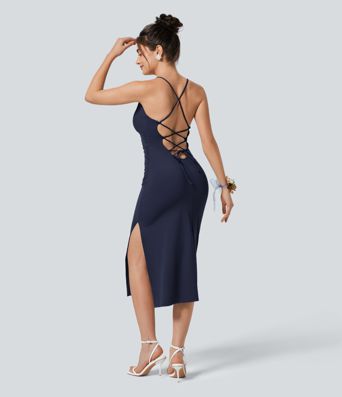 SoftlyZero™ Airy Crossover Ruched Lace Up Bodycon Cool Touch Dress-UPF50+