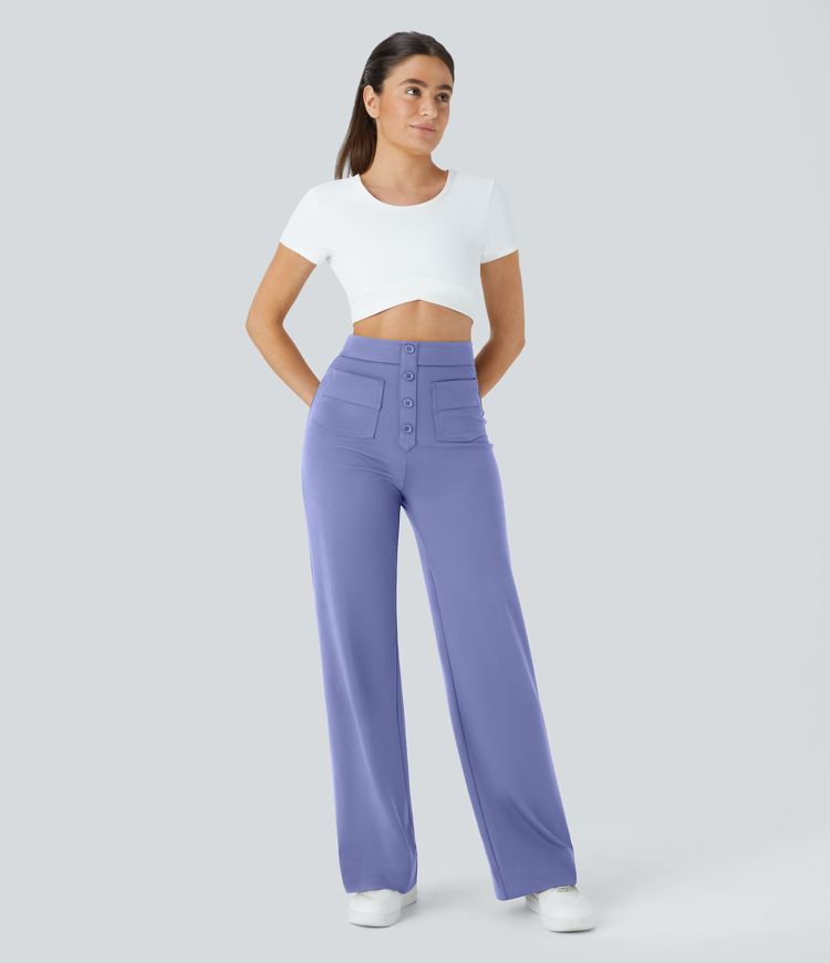 DayStretch High Waisted Pockets Straight Leg Casual Pants