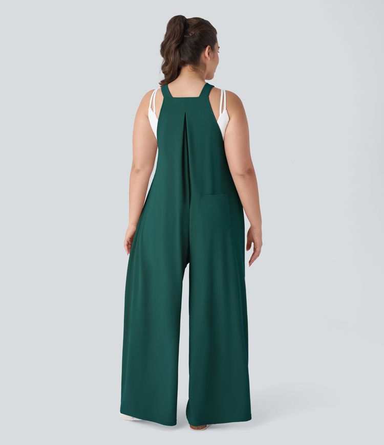 Pockets Waffle Casual Plus Size Overalls