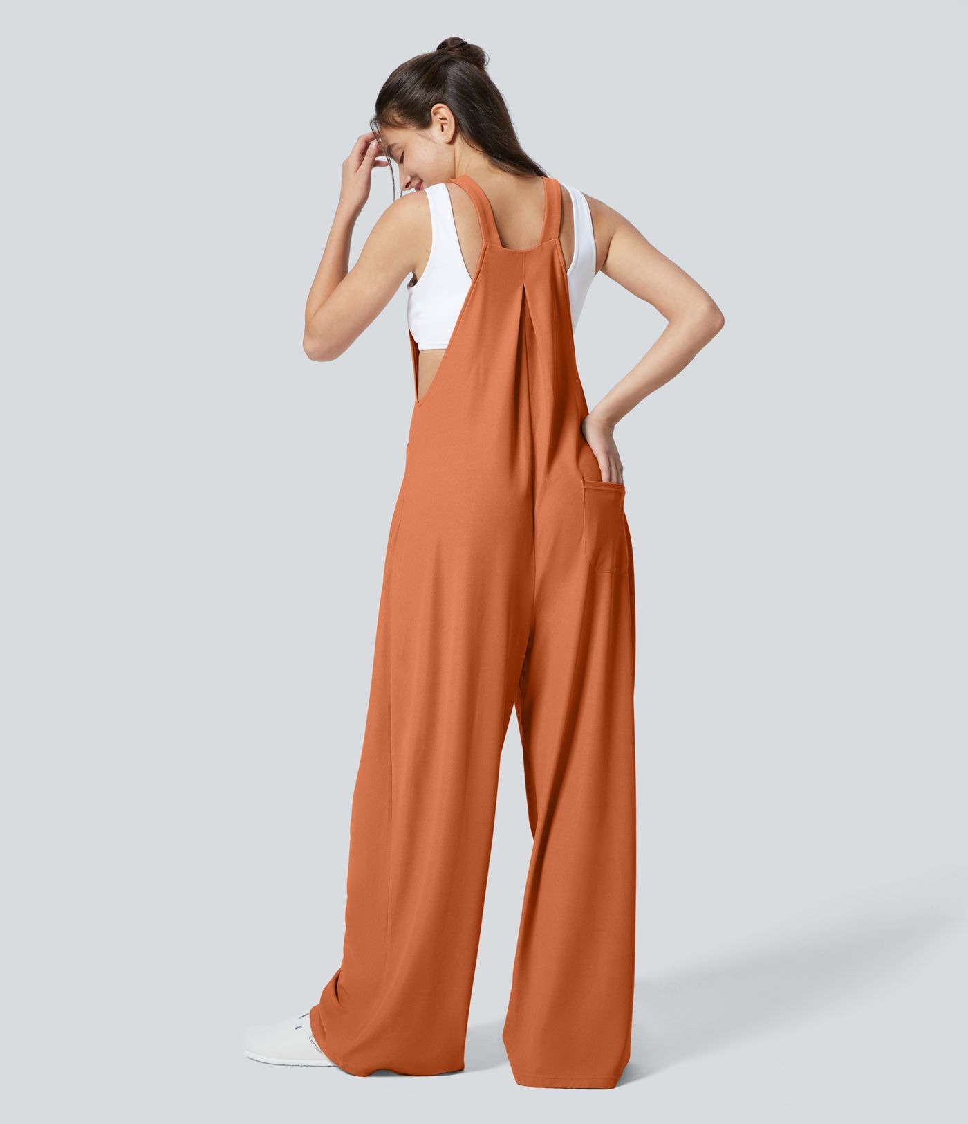 Salopette Décontractée Gaufrée Plissée Poches Multiples Avec Boutons Bretelles Réglables