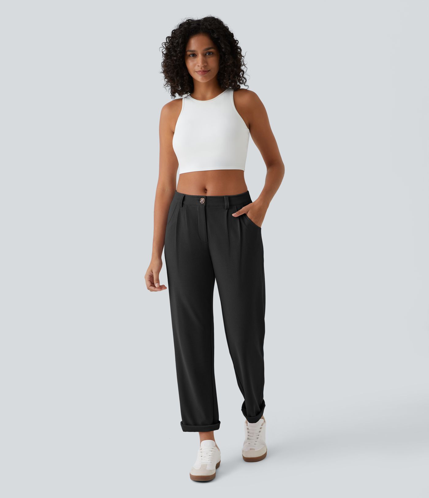 Mid Rise Zipper Pocket Waffle Casual Trousers
