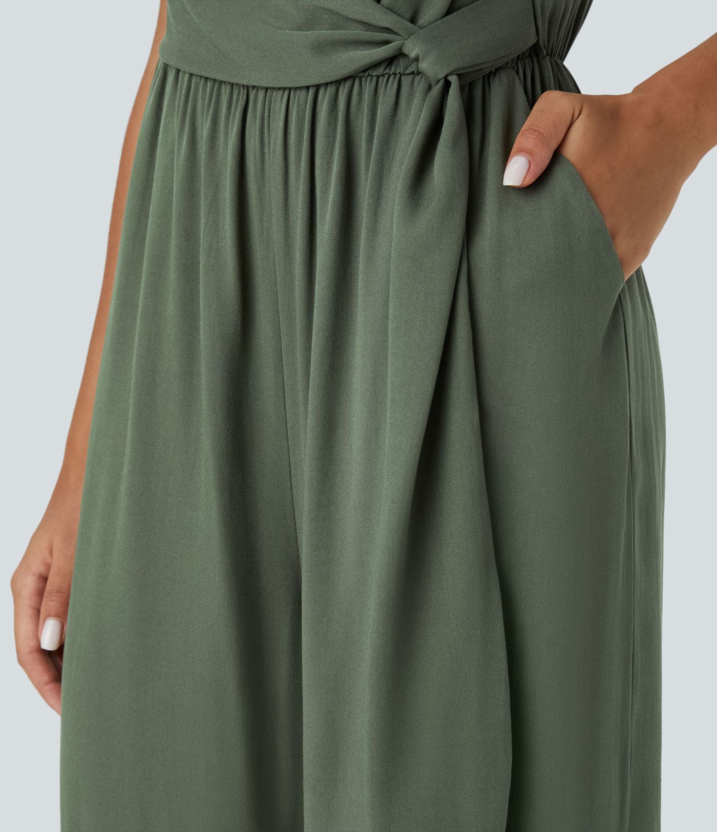 Tube Backless Wrinkle Belt Side Pocket Wide Vacation Look Jumpsuit