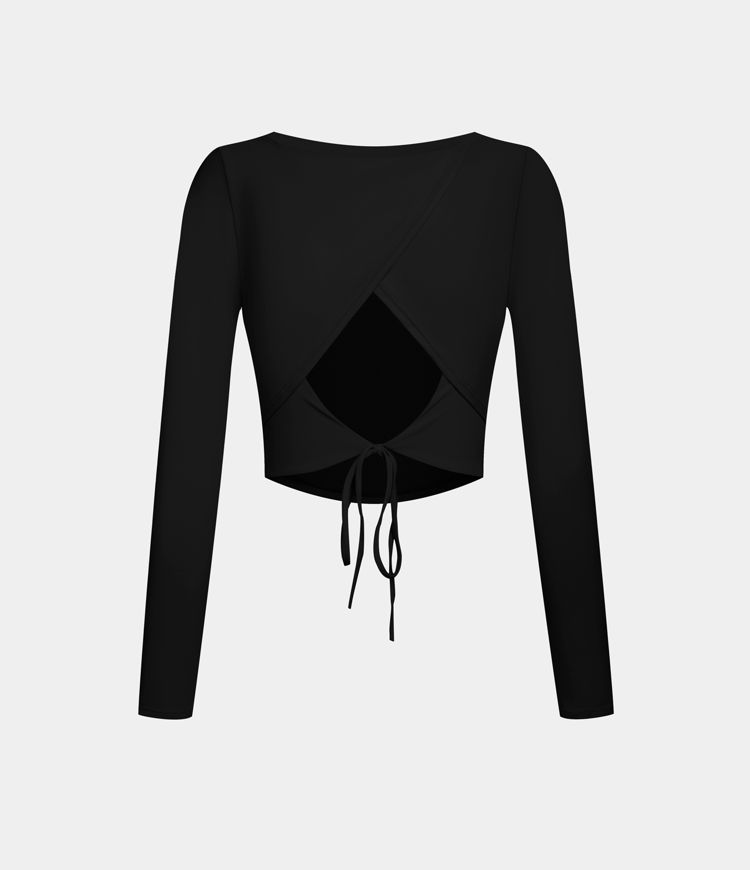 Long Sleeve Cut Out Tie Back Cropped Barre Ballet Dance Sports Top