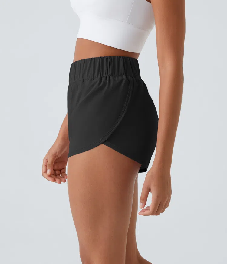 High Waisted Dolphin Hem Casual Shorts 2"