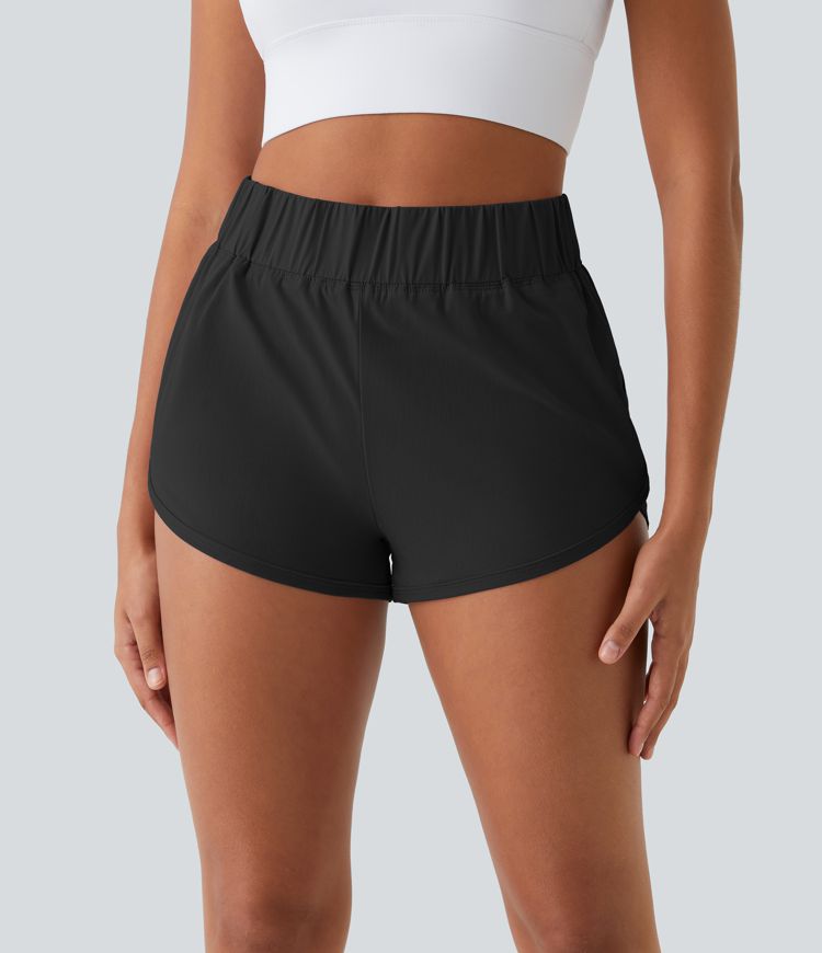 High Waisted Dolphin Hem Casual Shorts 2"