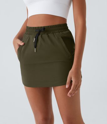 High Waisted Drawstring Pocket 2-in-1 Curved Hem Mini Golf Skirt