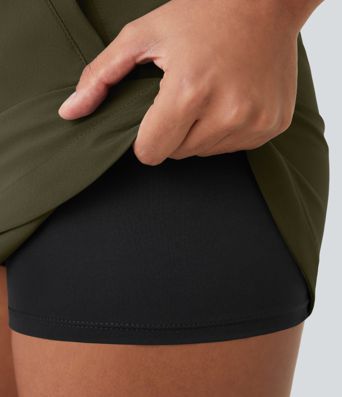 High Waisted Drawstring Pocket 2-in-1 Curved Hem Mini Golf Skirt
