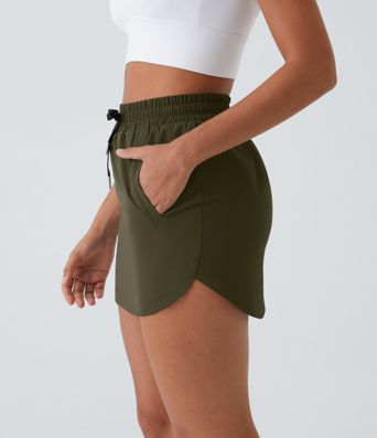 High Waisted Drawstring Pocket 2-in-1 Curved Hem Mini Golf Skirt