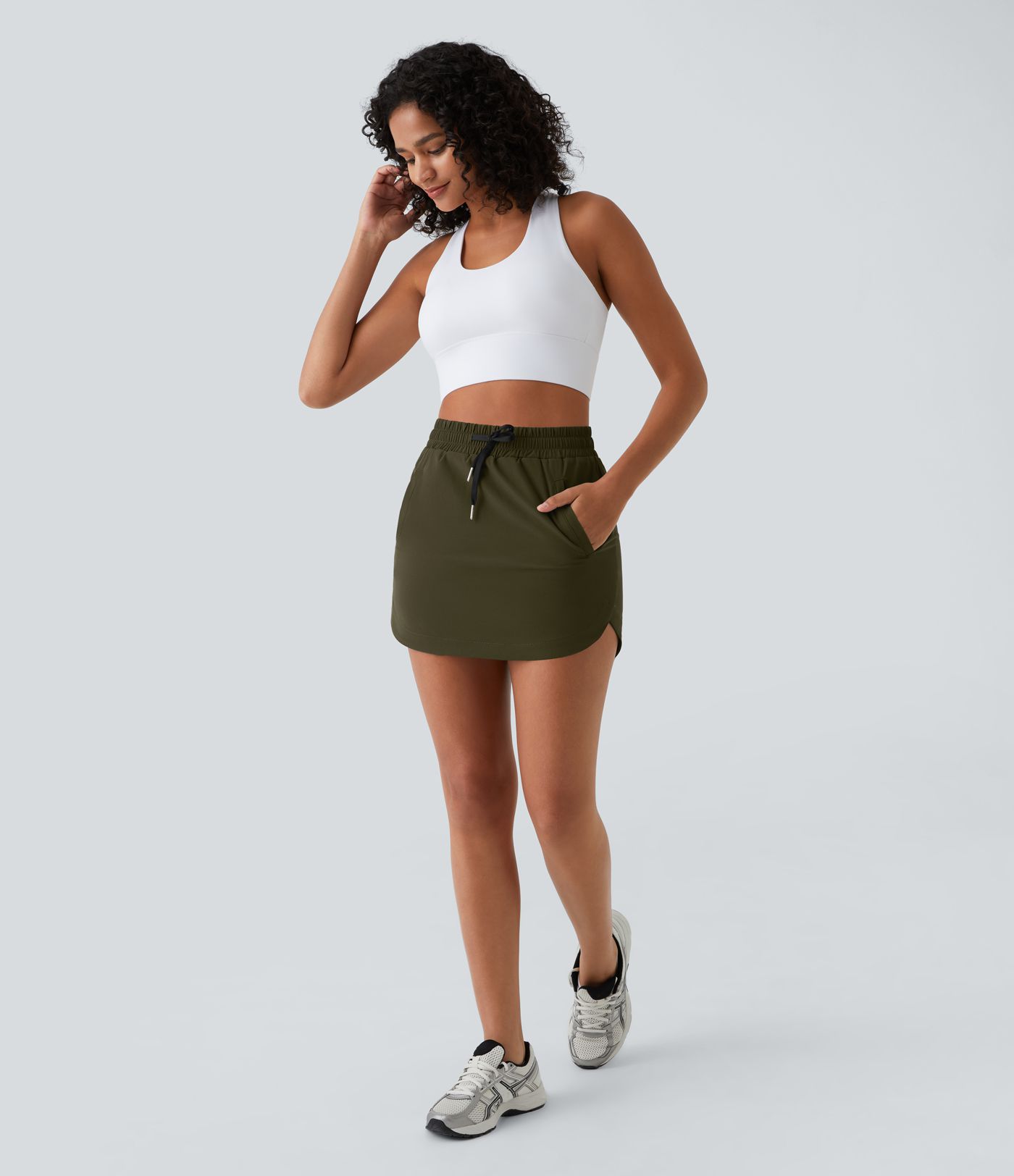 High Waisted Drawstring Pocket 2-in-1 Curved Hem Mini Golf Skirt