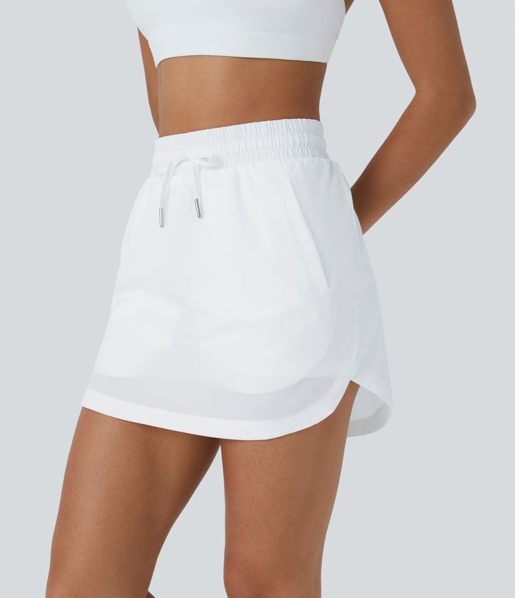 High Waisted Drawstring Side Pocket 2-in-1 Curved Hem Mini Golf Skirt