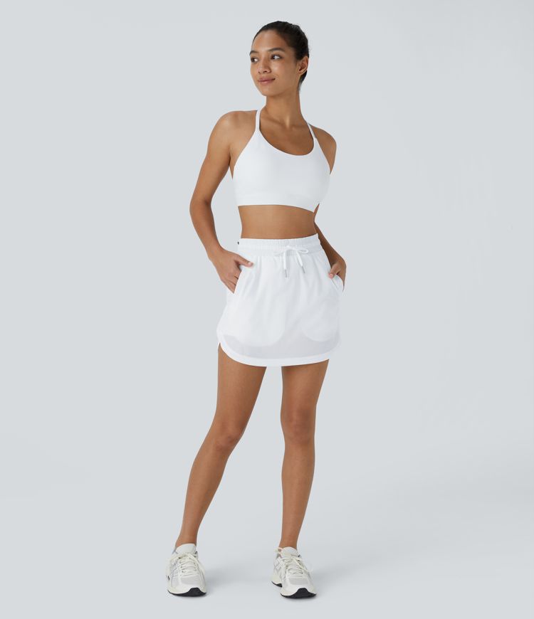 High Waisted Drawstring Side Pocket 2-in-1 Curved Hem Mini Golf Skirt