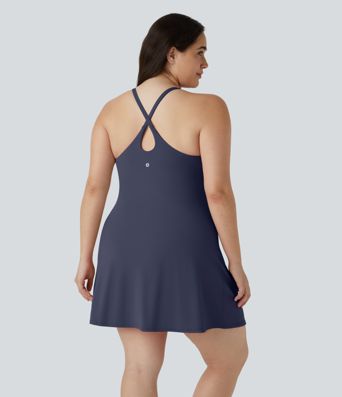 Everyday SoftlyZero™ Plush Backless 2-in-1 Flare Workout Plus Size Dress-Wannabe-Easy Peezy