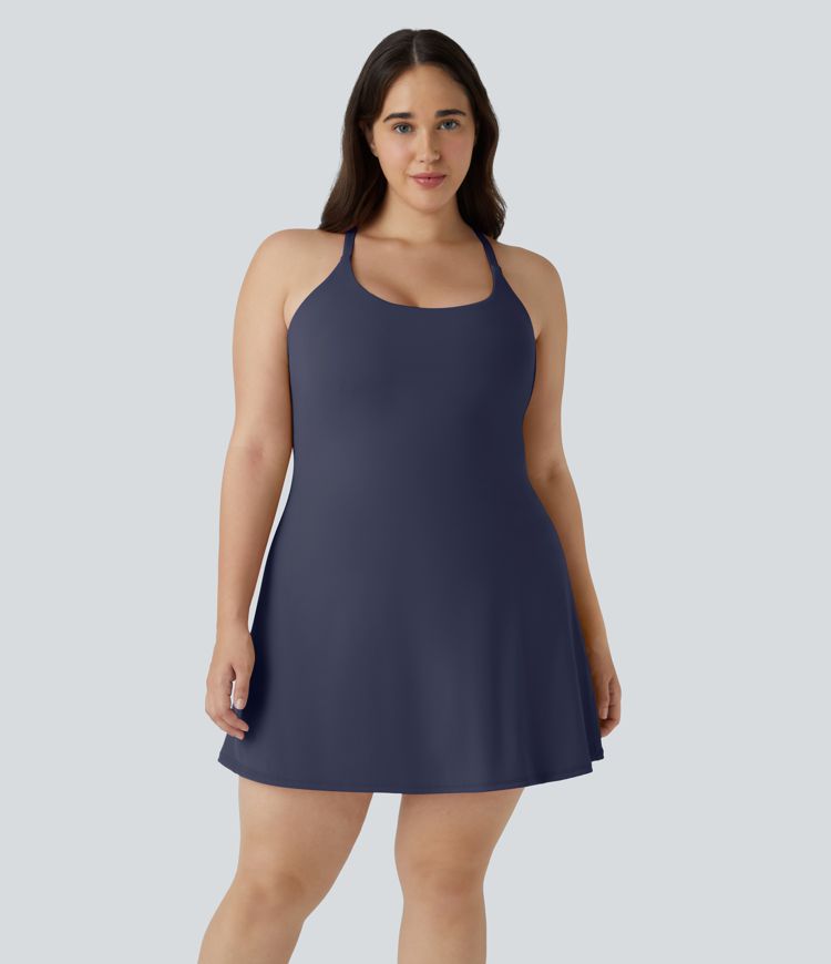 Everyday SoftlyZero™ Plush Backless 2-in-1 Flare Workout Plus Size Dress-Wannabe-Easy Peezy