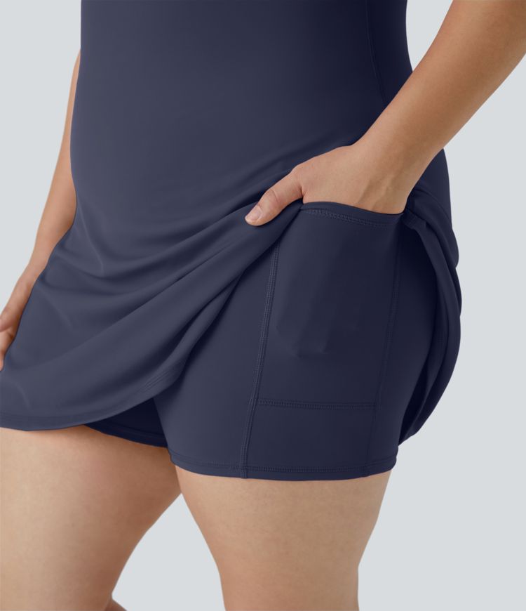 Everyday SoftlyZero™ Plush Backless 2-in-1 Flare Workout Plus Size Dress-Wannabe-Easy Peezy