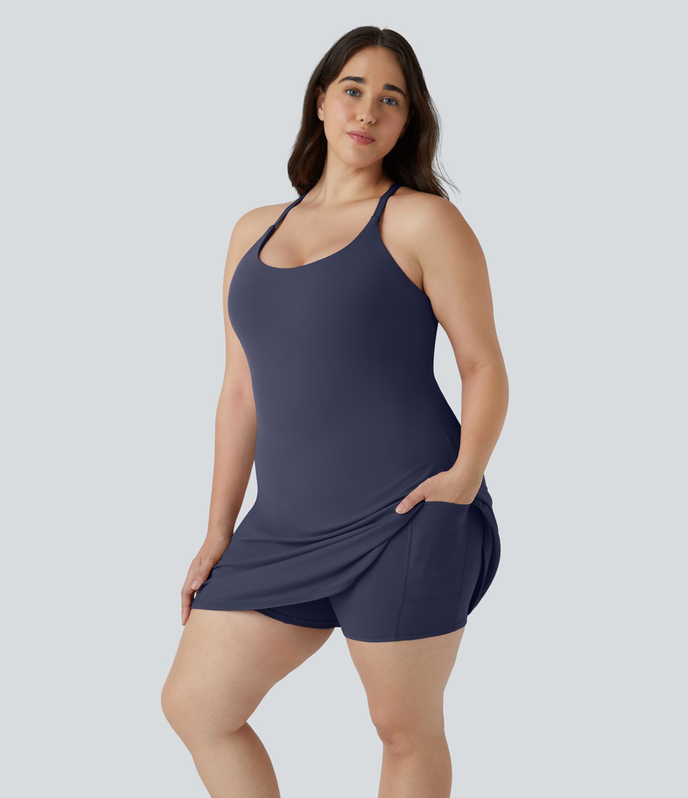 Everyday SoftlyZero™ Plush Backless 2-in-1 Flare Workout Plus Size Dress-Wannabe-Easy Peezy