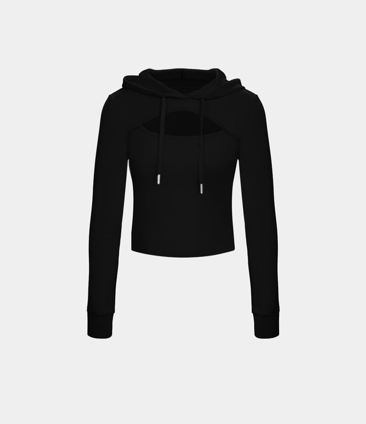 Hooded Drawstring Cut Out Casual Hoodie Sweatshirt