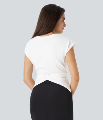 Cap Sleeve Crossover Hem Adjustable Work Top