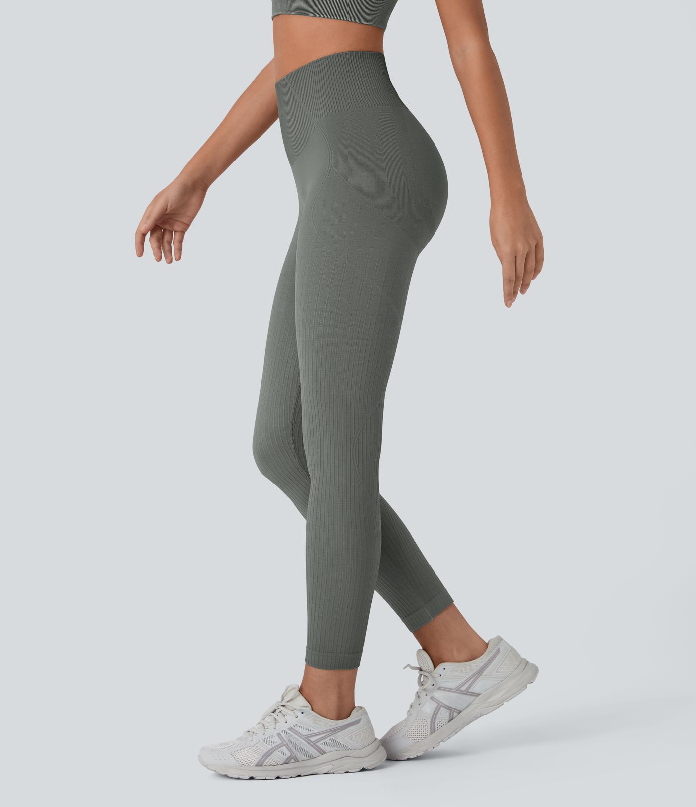 Leggings de entrenamiento acanalados con tiro alto suaves y sin costuras con control de abomen y push-up
